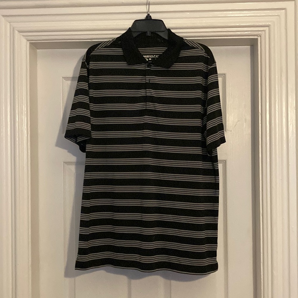 Men’s Large Nike Golf Polo, Black with White Stripes.